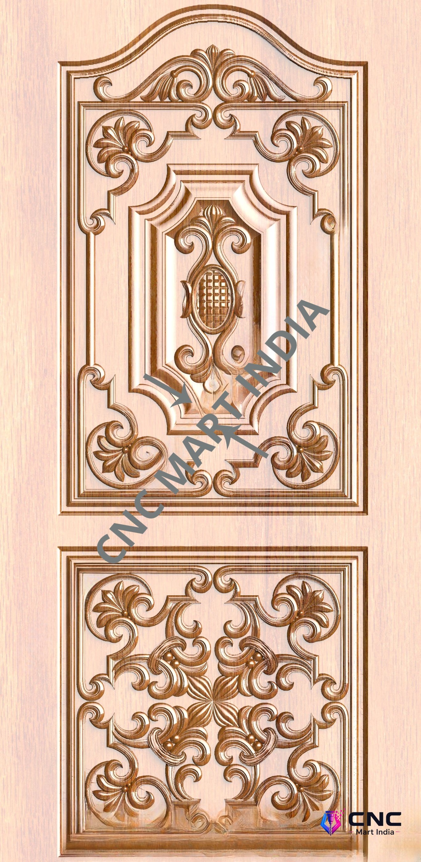 Arch - ARCH-43 Elegant Floral Scrollwork Carved Wood Door 3D Model